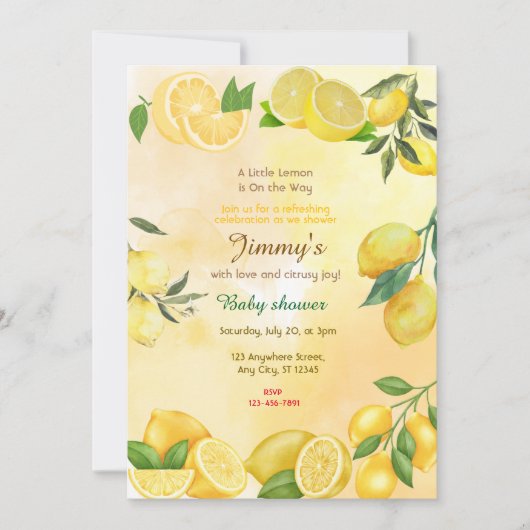 Lemon Baby Shower Einladung (Vorderseite)
