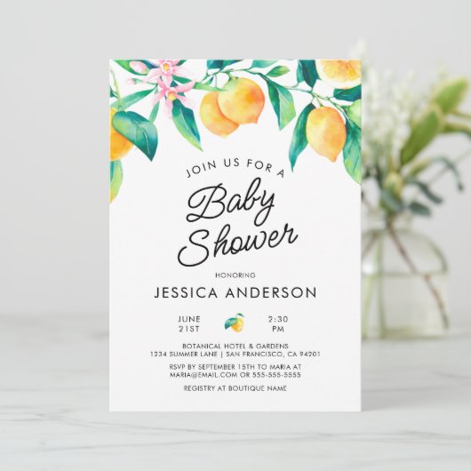 Lemon Baby Shower Einladung (Stehend Vorderseite)