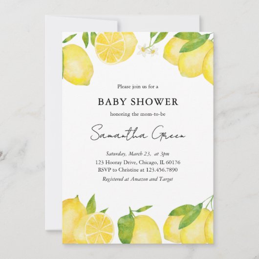 Lemon Baby Shower Einladung (Vorderseite)