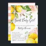 Lemon Baby Shower Einladung für Baby Girl<br><div class="desc">Helle Zitronen und zarte rosa Blumen.</div>