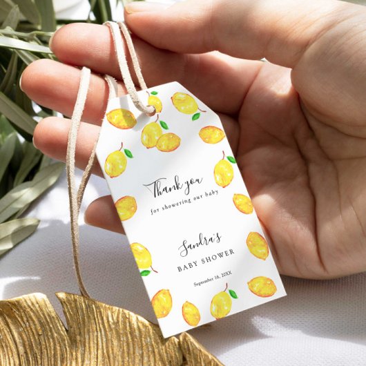 Lemon Baby Shower Elegant Danke Script Frame Geschenkanhänger