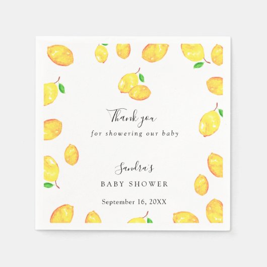 Lemon Baby Shower Elegant Danke Script Frame Serviette (Vorderseite)