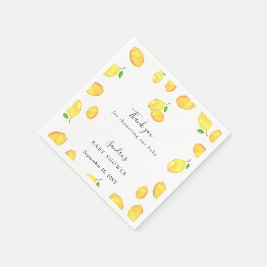 Lemon Baby Shower Elegant Danke Script Frame Serviette (Ecke)