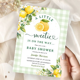 Lemon Baby Shower Green Gingham Gender Neutral Einladung