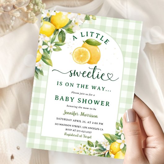 Lemon Baby Shower Green Gingham Gender Neutral Einladung