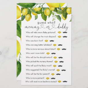 Lemon Baby Shower "Guess Who" Spiel