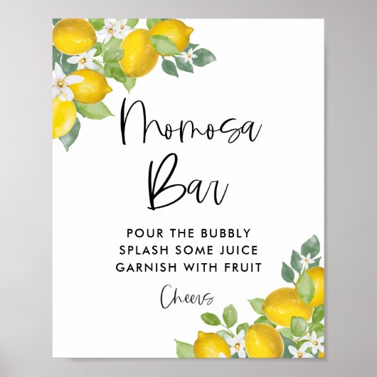 Lemon Baby Shower Momosa Bar Sign Poster (Vorne)