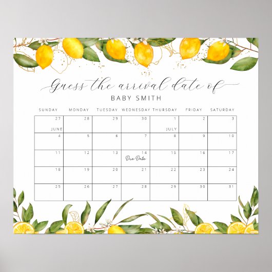 Lemon Baby Shower schätzt den Terminkalender Poster (Vorne)