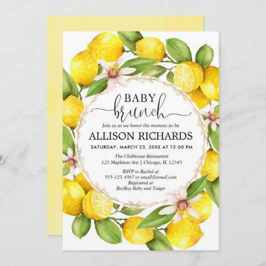 Lemon Babybrunch-Dusche, Zitronen geschlechtsneutr Einladung (Vorne/Hinten)