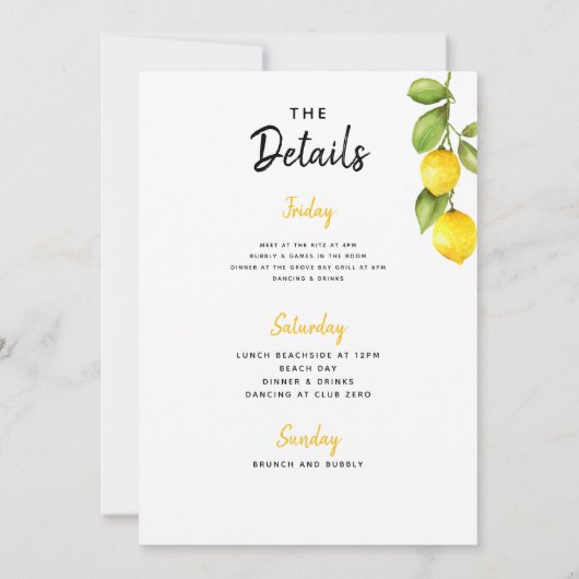 Lemon Bachelorette Wochenende Einladung (Rückseite)