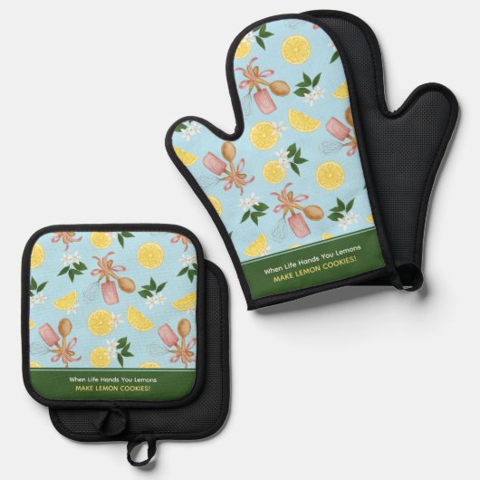 Lemon Backmuster Ofenhandschuh & Topflappen-Set (Vorderseite/Rückseite)