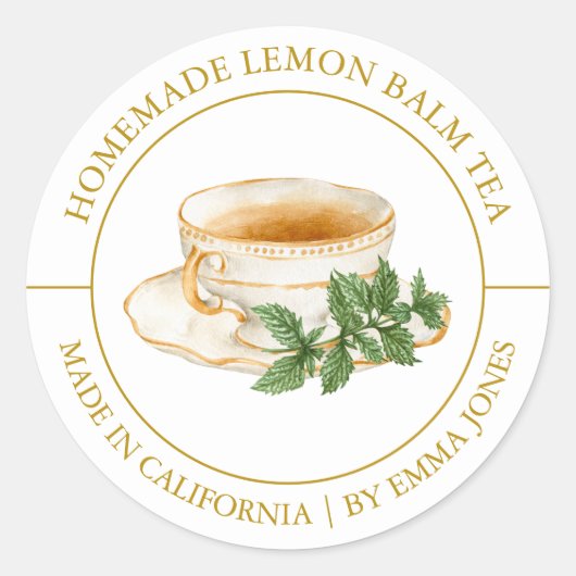 Lemon Balm Tea Modernes Label Runder Aufkleber (Vorderseite)