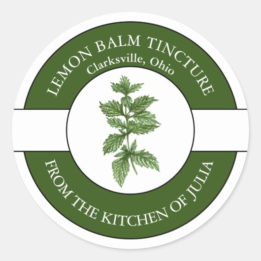 Lemon Balm Tinkture Label Runder Aufkleber (Vorderseite)