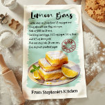 Lemon Bars Rezept Personalisiert Geschirrtuch<br><div class="desc">Genießen Sie die Küche mit diesem personalisierten Lemon Bars Kochtuch. Mit einem illustrierten Zitronenbars-Dessert und einem leicht zu bedienenden Rezept verleiht dieses Handtuch Ihrer Küche Charme und Funktionalität. Passen Sie es mit Ihrem Namen oder Ihrer Nachricht an, um es einzigartig zu machen. Ein perfektes Geschenk für Dessert-Liebhaber und Zuhause-Köche gleichermaßen!...</div>