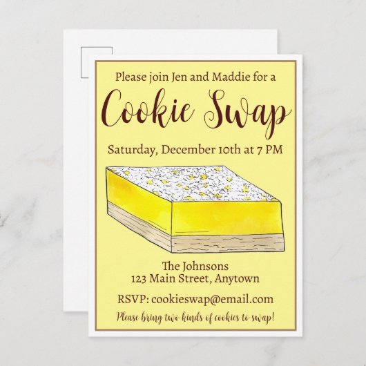 Lemon Bars Squares Bake Sale Cookie Swap Konditore Einladungspostkarte (Vorne/Hinten)
