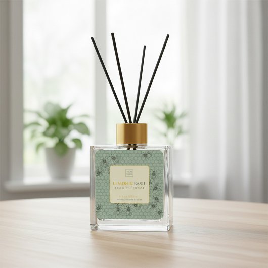 Lemon & Basil Reed Diffuser Label Quadratischer Aufkleber