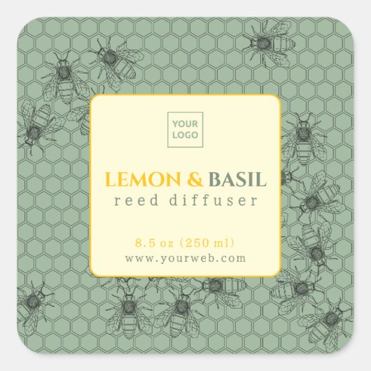 Lemon & Basil Reed Diffuser Label Quadratischer Aufkleber (Vorderseite)