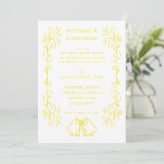Lemon Bells Scrollwork Design Wedding Einladung (Stehend Vorderseite)