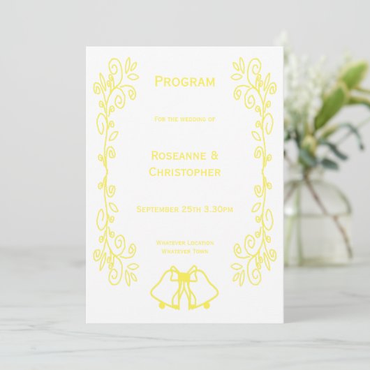 Lemon Bells Scrollwork Design Wedding Programm (Stehend Vorderseite)