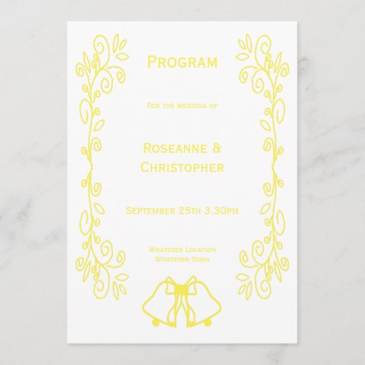 Lemon Bells Scrollwork Design Wedding Programm (Vorderseite)