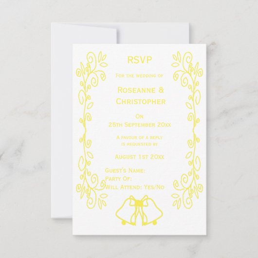 Lemon Bells Scrollwork Design Wedding RSVP Karte (Vorderseite)