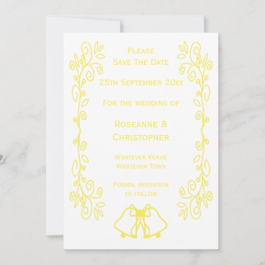 Lemon Bells Scrollwork Design Wedding Save The Date (Vorderseite)