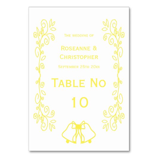 Lemon Bells Scrollwork Design Wedding Tischnummer (Rückseite)