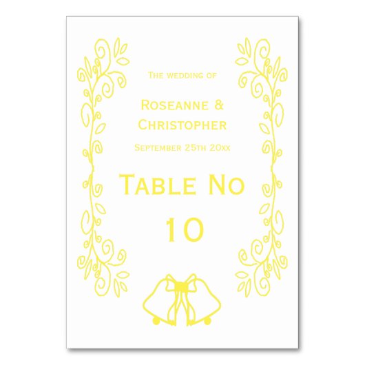 Lemon Bells Scrollwork Design Wedding Tischnummer (Vorderseite)