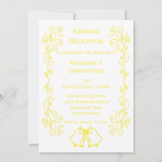Lemon Bells Scrollwork Hochzeitsempfang Einladung (Vorderseite)