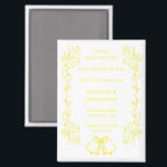 Lemon Bells Scrollwork Wedding Save the Date Magnet<br><div class="desc">Hochzeit speichern Sie das Design der Datums-Magneten Glocken. Passen Sie diese gelbe Hochzeit speichern Sie den Datums-Magneten mit Ihren Hochzeitsdetails. Wenn Sie Hilfe bei der Anpassung benötigen,  kontaktieren Sie uns über den Link auf dieser Seite. Lemonfarbene Glocken Design personalisierte Hochzeit speichern das Datum Magnet</div>