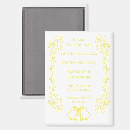 Lemon Bells Scrollwork Wedding Save the Date Magnet (Vorderseite/Rückseite)