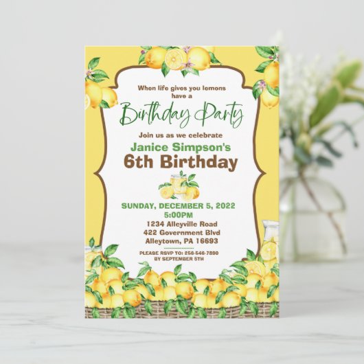 Lemon Birthday Einladung (Stehend Vorderseite)