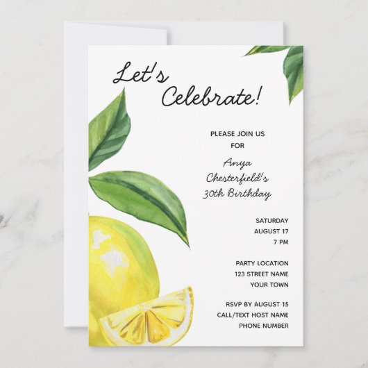 Lemon Birthday Einladung (Vorderseite)