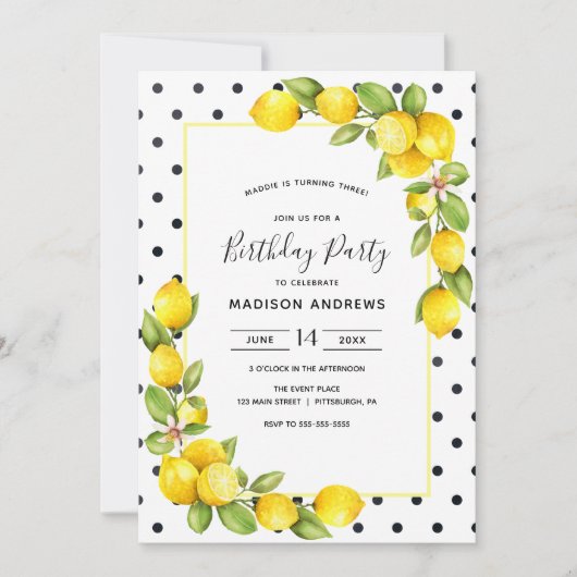 Lemon Birthday Einladung (Vorderseite)