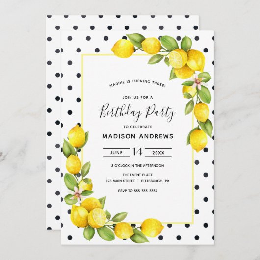Lemon Birthday Einladung (Vorne/Hinten)