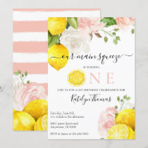 Lemon Birthday Einladung mit rosa Blume
