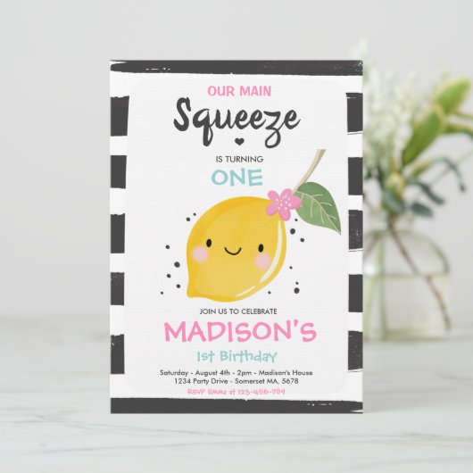 Lemon Birthday Einladung unser Haupt-Squeeze-Party (Stehend Vorderseite)