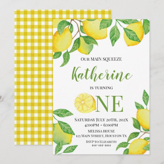 Lemon Birthday Invitation Personalized info Einladung (Vorne/Hinten)