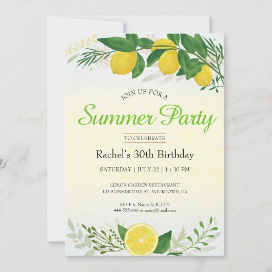 Lemon Birthday Party Einladung (Vorderseite)