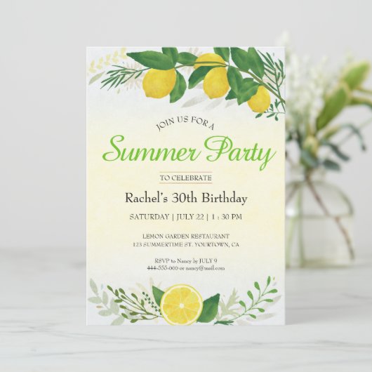 Lemon Birthday Party Einladung (Stehend Vorderseite)