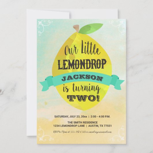 Lemon Birthday Watercolor Lemondrop Birthday Boy Einladung (Vorderseite)