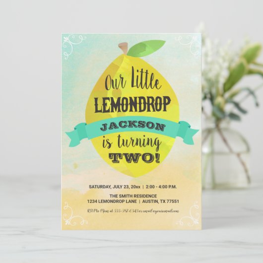 Lemon Birthday Watercolor Lemondrop Birthday Boy Einladung (Stehend Vorderseite)