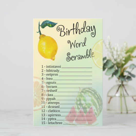 Lemon Birthday Word Scramble Game (Stehend Vorderseite)