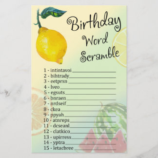 Lemon Birthday Word Scramble Game