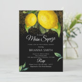 Lemon Black Squeeze Modernes Brautparty Einladung (Stehend Vorderseite)