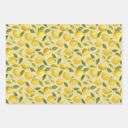 Lemon-Blätter Gelbes Muster Geschenkpapier Set (Vorderseite 2)