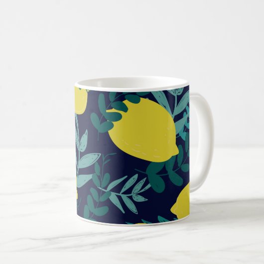Lemon-Blätter: Vintager Illustrationshintergrund Kaffeetasse (VorderseiteRechts)