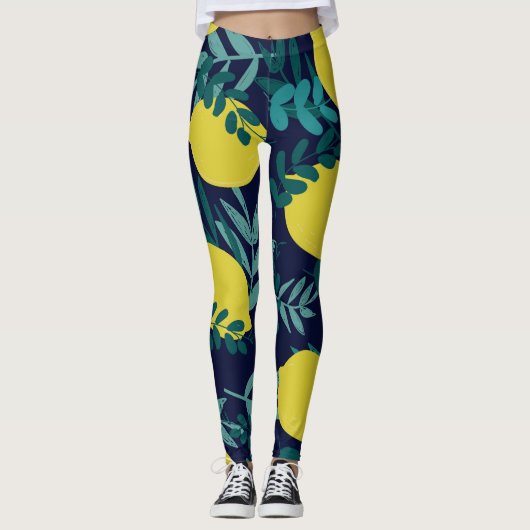Lemon-Blätter: Vintager Illustrationshintergrund Leggings (Vorderseite)