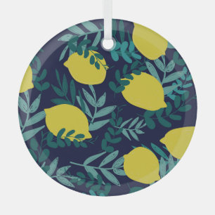 Lemon-Blätter: Vintager Illustrationshintergrund Ornament Aus Glas