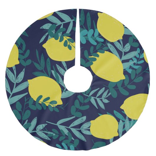 Lemon-Blätter: Vintager Illustrationshintergrund Polyester Weihnachtsbaumdecke (Vorderseite)
